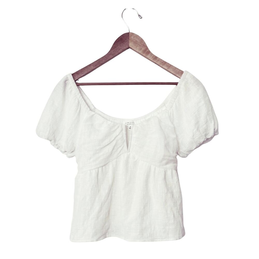 Kirious White Puff Sleeve Babydoll Top Size S Cottagecore Coquette Blouse